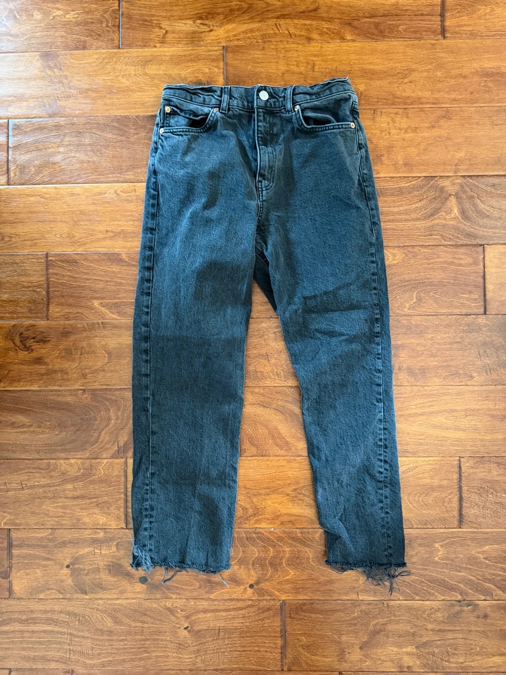 ASOS Black Cropped High-Rise Jeans with Frayed Hem